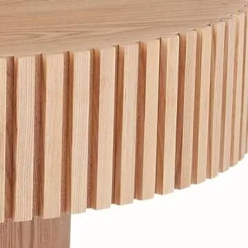 DREAMODERN 31.49'' Round Coffee Table Wood End Table for Living Room, Modern Contemporary Circle Fluted Drum Side Table, Easy Assembly for Small Space - ø31.49'' x 13.7''H Oak