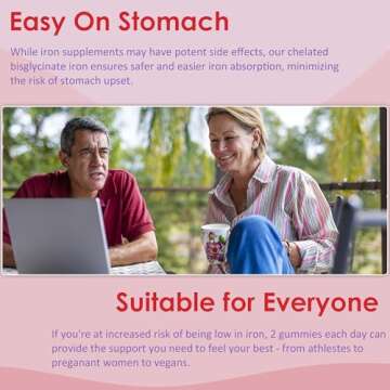 (2 Pack) Vegan Iron Supplement for Women 25mg, Sugar Free Iron Gummies with Vitamin C, Methy B12, Folate for Energy Boost, Anemia, Iron Deficiency, Non-Constipating, No After Taste, Peach Flavor