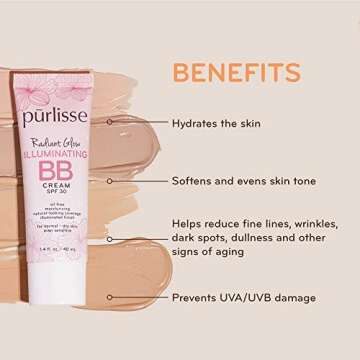 Purlisse Radiant Glow Illuminating BB Cream with SPF 30 - Glow BB Cream Enriched with Goji & Hawthorn Berry for Dewy Skin - Helps to Improve Skin Texture & Radiance - Light Medium (1.4 oz)