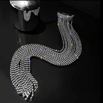 Wekicici Rhinestones Long Chain Tassel Hairwear Bling Bling Crystal Hair Shiny Hairpin Ponytail Hair Accessories for Women