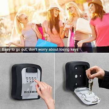 DELSWIN Key Lock Box - Key Safe Box Wall Mounted Waterproof Key Storage Lockbox with 8 Keys Super La...