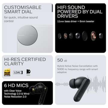 CMF Buds Pro 2 Wireless Earbuds, Hi-Res Audio with LDAC, 50 dB Hybrid Noise Cancelling Earbuds, Ultr...