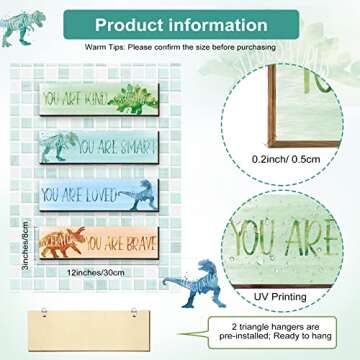 Yalikop 4 Pcs Dinosaur Room Decor for Boys, Inspirational Posters Wall Decor for Kids Bedroom Nurser...