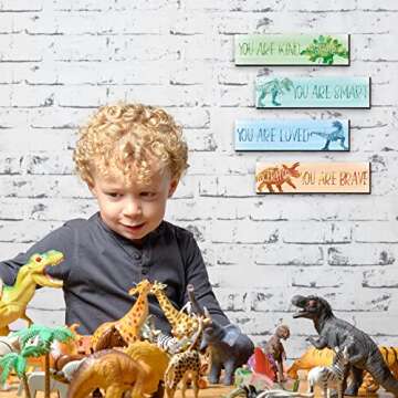 Yalikop 4 Pcs Dinosaur Room Decor for Boys, Inspirational Posters Wall Decor for Kids Bedroom Nursery Classroom Dinosaur Prints Wall Art Decor(12 x 3 Inch)