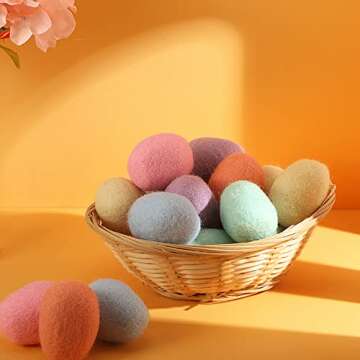 Moukeren 18 Pcs Felted Easter Eggs Decor, Wool Felt Easter Eggs, Pastel Eggs, Colorful Decorative Ea...