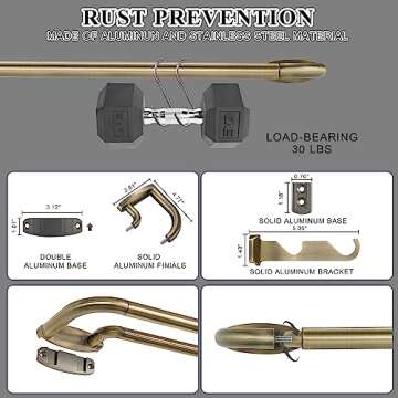 Double Curtain Rods Antique Bronze Adjustable for Home