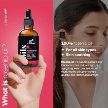 Artnaturals Rosehip Seed Oil 4 oz for Face, Hair & Skin - 100% Pure Natural, Cold Pressed & Unrefined Rose Hip Oil - Anti-Aging Moisturizer Facial Oil for Fine Lines, Scars & Wrinkles