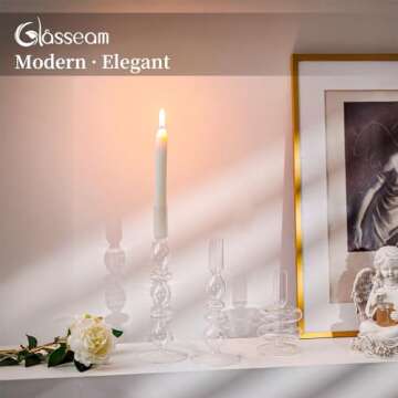 Glasseam Glass Candle Stick Holder: Clear Taper Candle Holders Set of 3, Modern Candlestick Holders ...