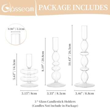 Glasseam Candle Holders Set of 3 for Modern Decor