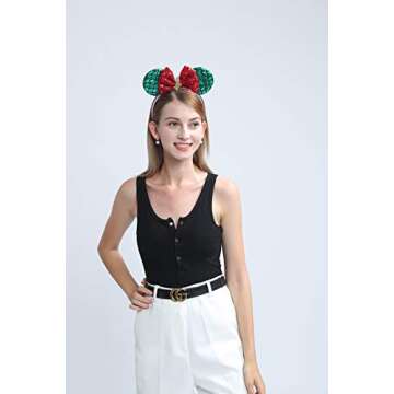 FANYITY Mouse Ears, Sequin Mouse Ears Headband for Girls Women Halloween Birthday Party (Mermaid Red)