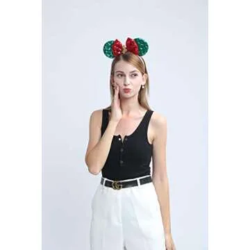 FANYITY Mouse Ears, Sequin Mouse Ears Headband for Girls Women Halloween Birthday Party (Mermaid Red)