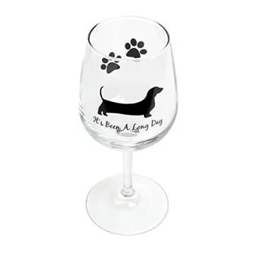 Drinking Divas - It's Been a Long Day 13oz Stemmed Wine Glass | fun glassware with dachshund, wiener dog | Birthday, Christmas or Mother's Day gifts for women mom sister or special occasion present