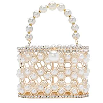 Pearl Evening Handbag Women Clear Clutch Purses with Diamonds for Wedding Prom Birthday Party Dinner...