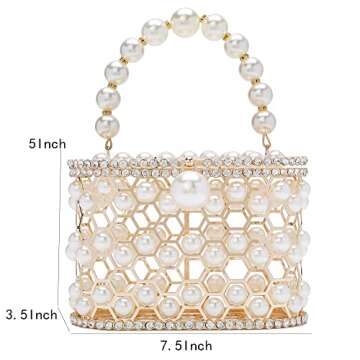 Pearl Evening Handbag Women Clear Clutch Purses with Diamonds for Wedding Prom Birthday Party Dinner Accessories (White)