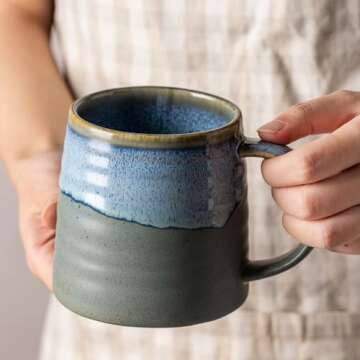 TaoTaojarvie Ceramic Coffee Mugs, 16oz, Large Capacity, Wide Bottom, Transmutation Glaze Craft, Hand...