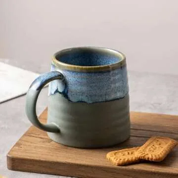 TaoTaojarvie Ceramic Coffee Mugs, 16oz, Large Capacity, Wide Bottom, Transmutation Glaze Craft, Handmade Pottery Mug, Tea Cups with Handle for Office/Home, Dishwasher and Microwave Safe (Blue-Grey)