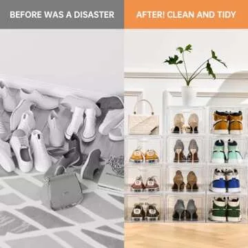 INSTY 12 Pack Clear Shoe Storage Boxes - Stackable & Durable