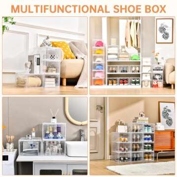 INSTY 12 Pack Shoe Storage Boxes, Stackable Clear Boxes With Doors, Organizer Containers For Sneakers - Fit US Men's/Women's Size 12 (13.4"x 9.8"x 7.1")