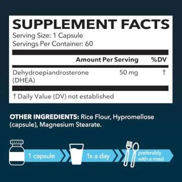 DHEA 50mg Supplement for Hormone Balance - Supports Energy for Men and Women - Dehydroepiandrosteron...