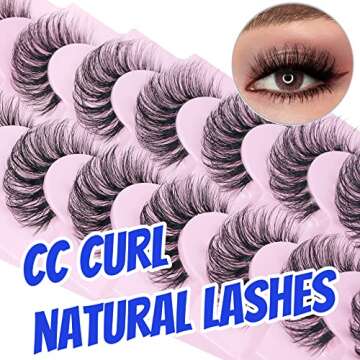 False Eyelashes Wispy Mink Lashes Natural Look Fluffy Eye Lashes With Clear Band CC Curl Faux Mink Strip Eyelashes Pack 8 Pairs 3D Volume Fake Eyelashes by TNFVLONEINS