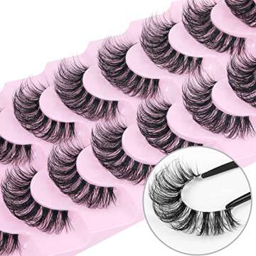 False Eyelashes Wispy Mink Lashes Natural Look Fluffy Eye Lashes With Clear Band CC Curl Faux Mink Strip Eyelashes Pack 8 Pairs 3D Volume Fake Eyelashes by TNFVLONEINS