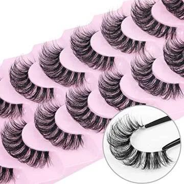 False Eyelashes Wispy Mink Lashes Natural Look Fluffy Eye Lashes With Clear Band CC Curl Faux Mink Strip Eyelashes Pack 8 Pairs 3D Volume Fake Eyelashes by TNFVLONEINS