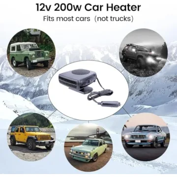Car Heater, Portable Electronic Auto Fan Heater 12V 200W 2 in 1 Heating/Cooling Function Fast Heating Car Defrost Defogger (Black)