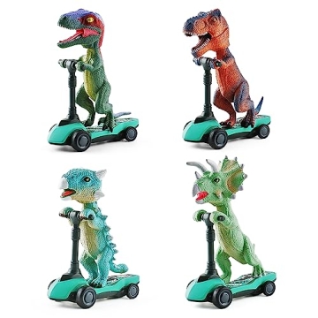 DINOBROS Dinosaur Scooter Toys - 4-Pack Pull Back Cars for Kids Age 3-6