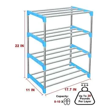 LNYZQUS Upgrade 4 Tier Small Shoe Rack, Kids Show Rack Closet Shoe Organizer,Compact Stackable Shoe Shelf Shoe Stand Floor Shoe Rack for Narrow Space,Zapateras Organizer for Shoes (Blue)