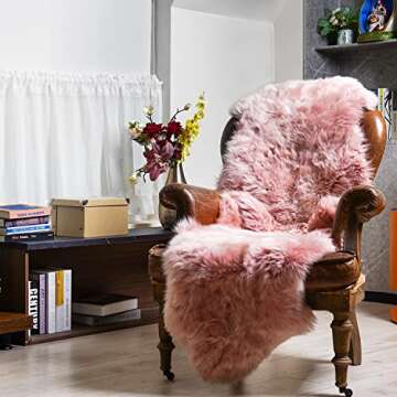MH MYLUNE HOME Genuine Sheepskin Rug, New Zealand Sheepskin Throw Luxury, Fluffy Sheepskin Carpet Natural, Real Sheepskin Seat/Chair Cover Soft, Sheepskin Runner for Bedroom/Living Room,2X6 Pink