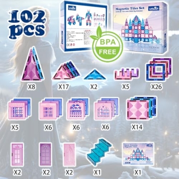 Little Pi 102pcs Frozen Princess Castle Magnetic Tiles