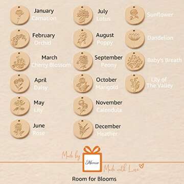 MEVECCO Birth Flower Necklace 18k Gold Engraved Custom Floral Pendant Necklaces Dainty Birth Month Flower Disc Charm Marigold Flower Disk Necklace Personalized Jewelry Birthday Gift for Her