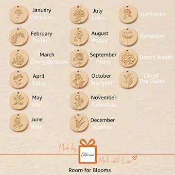 MEVECCO Birth Flower Necklace 18k Gold Engraved Custom Floral Pendant Necklaces Dainty Birth Month Flower Disc Charm Marigold Flower Disk Necklace Personalized Jewelry Birthday Gift for Her