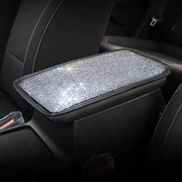 eing Auto Center Console Pad Crystal Bling Car Armrest Seat Box Cover Protector Universal Fit Diamond Car Decor Accessories for Women,13.97"x8.66",Pure White