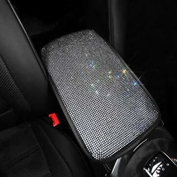 eing Auto Center Console Pad Crystal Bling Car Armrest Seat Box Cover Protector Universal Fit Diamond Car Decor Accessories for Women,13.97"x8.66",Pure White