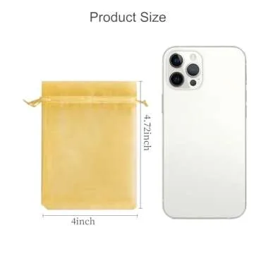 Hopttreely 100pcs Gold Organza Gift Bags - Elegant 4x4.72 inch Pouches for Weddings & Jewelry
