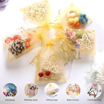 Hopttreely Gold Organza Gift Bags - 100pcs 4x4.72 inches