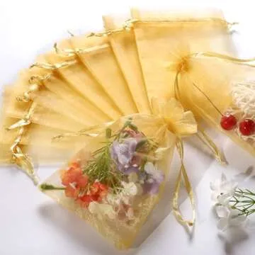 Hopttreely Gold Organza Gift Bags - 100pcs 4x4.72 inches