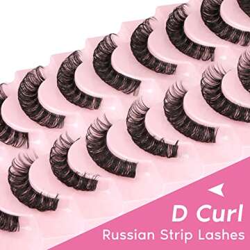Eyelashes Russian Strip Lashes Clear Band D Curl Fluffy Wispy Lashes Natural Cat Eye Lashes Look lik...