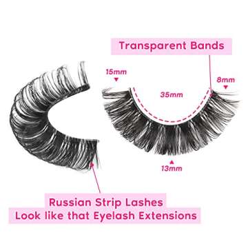 Eyelashes Russian Strip Lashes Clear Band D Curl Fluffy Wispy Lashes Natural Cat Eye Lashes Look like Extensions by Yawamica