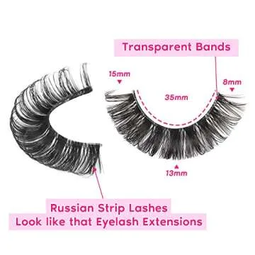 Eyelashes Russian Strip Lashes Clear Band D Curl Fluffy Wispy Lashes Natural Cat Eye Lashes Look like Extensions by Yawamica