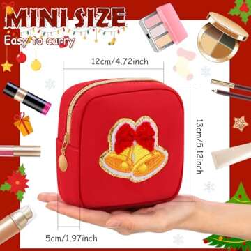 Abbylike 12 Pieces Christmas Preppy Patch Cute Cosmetic Bags Skincare Toiletry Bags Mini Chenille Nylon Bag Xmas Small Zipper Makeup Bag Coin Purse Preppy Things for Travel Women Girls Gift