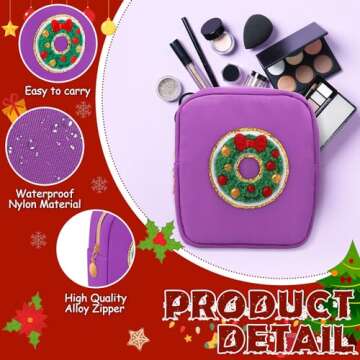 Abbylike 12 Pieces Christmas Preppy Patch Cute Cosmetic Bags Skincare Toiletry Bags Mini Chenille Nylon Bag Xmas Small Zipper Makeup Bag Coin Purse Preppy Things for Travel Women Girls Gift