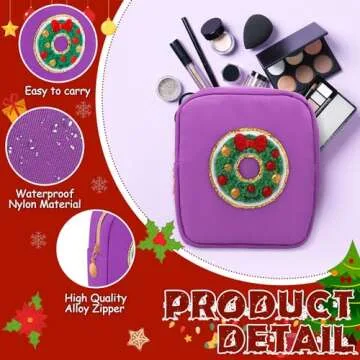 Abbylike 12 Pieces Christmas Preppy Patch Cute Cosmetic Bags Skincare Toiletry Bags Mini Chenille Nylon Bag Xmas Small Zipper Makeup Bag Coin Purse Preppy Things for Travel Women Girls Gift