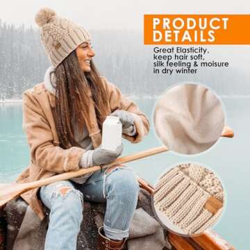 PIOZAED Women's Winter Pompom Beanie Warm and Cozy Knit Hat Fleece Lining Skull Cap for Women White