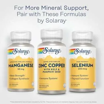 SOLARAY Zinc Copper Amino Acid Chelate - Immune Support Supplement w/Chelated Zinc 50mg - Bone, Skin, Heart Health and Thyroid Support - with Iodine from Kelp, 60-Day Guarantee, 100 Serv, 100 VegCaps