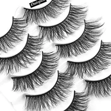 outopen 3D Mink Lashes Natural Wispy False Eyelashes 15mm Fluffy Long Eye Lashes Eye Makeup Tools 5 Pairs Pack(Q1 | 13-15MM)