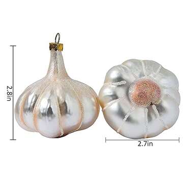 2 Pack 2.8'' Hand Blown Glass Garlic Christmas Ornament, Hand Painted Glass Food Ornaments for Christmas Tree Decorations