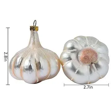 2 Pack 2.8'' Hand Blown Glass Garlic Christmas Ornament, Hand Painted Glass Food Ornaments for Chris...