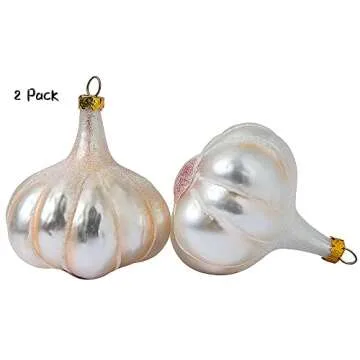 2 Pack 2.8'' Hand Blown Glass Garlic Christmas Ornament, Hand Painted Glass Food Ornaments for Christmas Tree Decorations